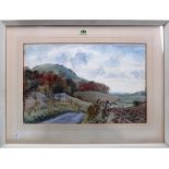 English School (20th century), A Downland track, pen, ink and watercolour, indistinctly signed,