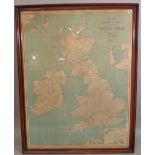 Bacon's Library & Office Map of the British Isles, framed and glazed, 105cm wide x 136cm high.