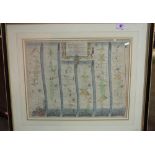 John Ogilby, The Road from London to Portsmouth, late 17th century, framed map,