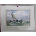 E. Wilkes (20th century), Boats at sea, watercolour, signed, 26cm x 38.5cm.