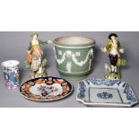 Ceramics to include; a pair of early 19th century Derby figures of a shepherd and shepherdess,