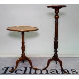 A George III mahogany tripod table, the dished circular top on three downswept supports,