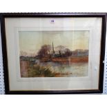 Henry Charles Fox (1860-1929), River scene at sunset, watercolour, signed and dated '99, 35.