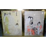 A similar pair of Japanese prints depicting ladies, 69cm x 22cm, (2).
