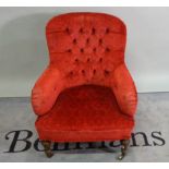 A late Victorian stained beech framed low armchair,