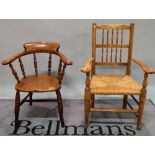 A 19th century ash and elm bar back smoker's armchair, 68cm wide x 78cm high,