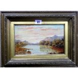 English School (19th century) Loch scene, oil on board, 14cm x 23.5cm.