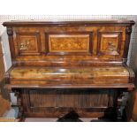 'W. DANEMANN LONDON', a mid-20th century inlaid walnut upright piano, 140cm wide x 126cm high. (a.