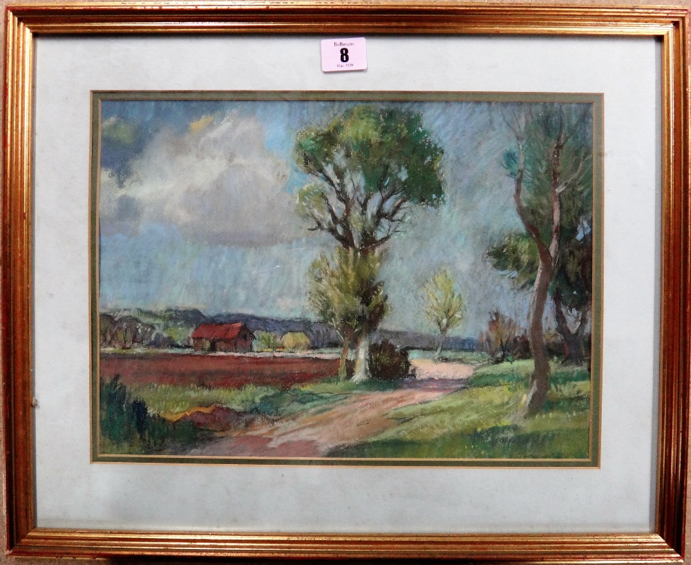 Continental School (20th century), Farmland landscape, pastel, 25cm x 34cm.