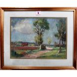 Continental School (20th century), Farmland landscape, pastel, 25cm x 34cm.