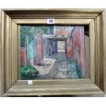 A group of three 19th century oils, including a view of a courtyard,