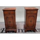 A pair of modern mahogany single drawer bedside cupboards on bracket feet, 32cm wide x 68cm high,