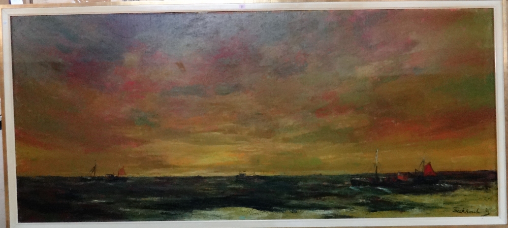 ** Eckhout (20th century), Seascape, signed, oil on canvas, laid on board, 100cm x 229cm.