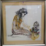 Tom Merryfield (20th century), Mother and child, pastel and mixed media, signed, 84cm x 82cm.