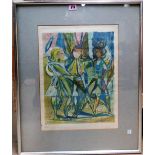 Rupert Shepherd (1909-1992), Figures, colour lithograph, signed, 39.5cm x 30cm.
