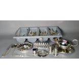 Silver plated wares including flatware, sauce boats, a toast rack and sundry (qty).