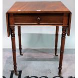 A late Victorian mahogany drop flap single drawer sewing table, 52cm wide x 69cm high.