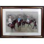 ** Forster, Preparing for the race, pastel, indistinctly signed, 35cm x 55cm.