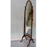 A late Victorian mahogany arch top cheval mirror, 39cm wide x 160cm high.