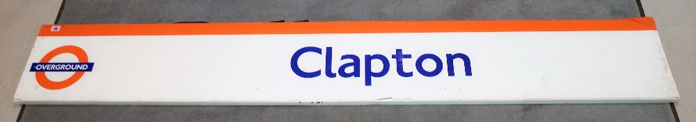 A 'Clapton' railway sign, 20th century, 210cm wide.