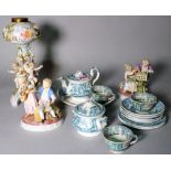 Ceramics; a small transfer printed tea set and Continental glasses, (qty).