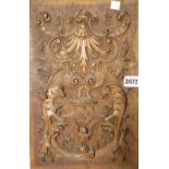 A 19th century carved wall plaque with acanthus decoration, 30cm x 23cm.