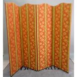 A 20th century upholstered four fold arch topped screen,