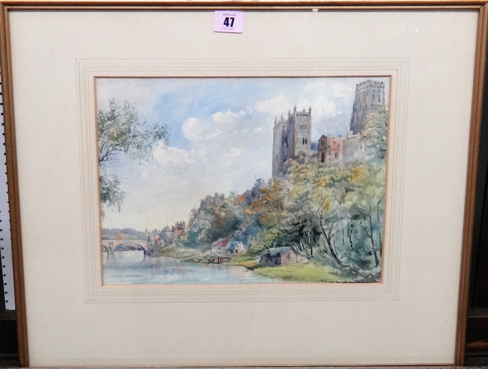 A group of three early 20th century watercolours, including a view of Durham from the river,