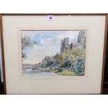 A group of three early 20th century watercolours, including a view of Durham from the river,