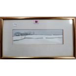 John Osborne (b.1939), Snowy landscape, oil on board, signed, 9cm x 30cm.