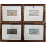 English School (20th century), Shipping scenes, a set of four watercolours, each 6cm x 10.5cm, (4).