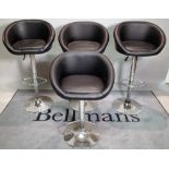 A set of four 20th century faux leather chrome height adjustable bar stools, 104cm high, (4).