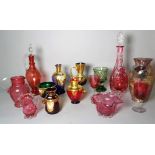 A group of decorative coloured glass, vases, bowls, cups and sundry, (qty).