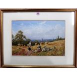 J. Berkeley (early 20th century), Harvest scene, watercolour and bodycolour, signed, 28cm x 43cm.