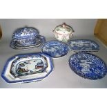 A group of 19th century and later mainly blue and white ceramics including serving dishes,