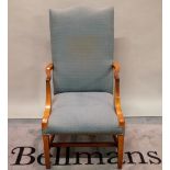 A Regency style stained beech highback open armchair, 60cm wide x 119cm high,