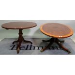 An Edwardian mahogany and burr walnut banded circular low table, 76cm diameter x 50cm high,