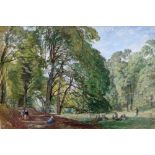 George Haydock Dodgson (1811-1880), Figures in parkland, watercolour, signed and dated '63,