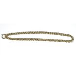 A gold necklace, of interlinking design, to an oversized bolt ring clasp, detailed 18k, length 55cm,