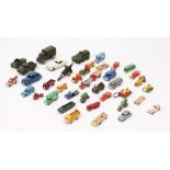 A quantity of die-cast vehicles, playworn, including; Dinky military, Matchbox Lesney and sundry,