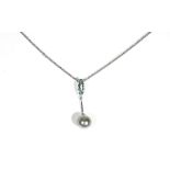 A white gold, aquamarine, and grey cultured pearl necklace by Autore,