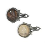 A late 18th/early 19th century brown agate set swivel fob,