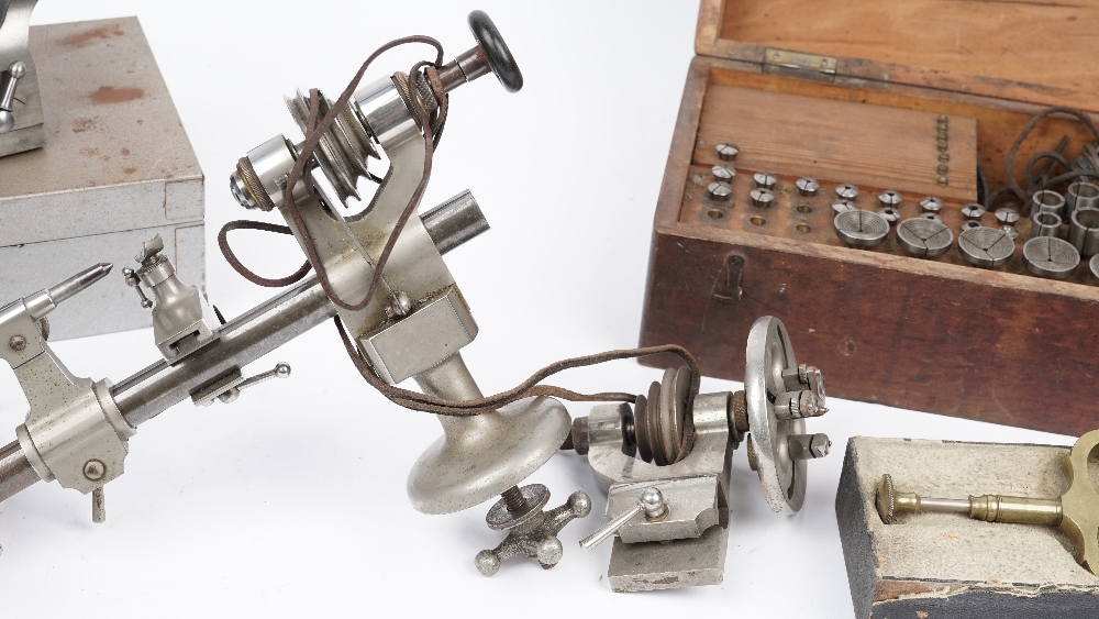 A Horologists steel lathe, a die set and related horological accessories. - Image 4 of 5