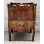 An 18th century mahogany tray top commode with single drawer over cupboards and pull out,