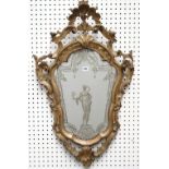 An Italian giltwood frame cartouche shape wall mirror, mid-18th century, moulded,