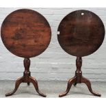 A near pair of George III style yew wood pedestal tables, incorporating period elements,