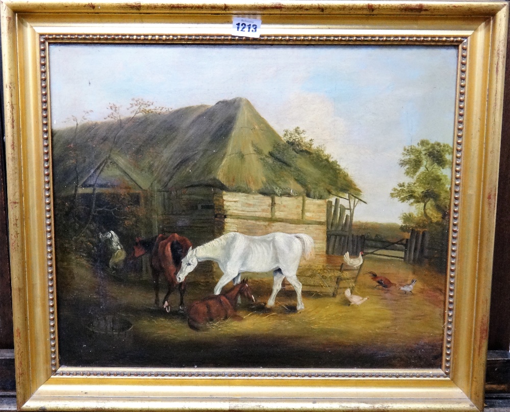 Follower of John Frederick Herring, Farmyard scene, oil on canvas, indistinctly signed, 37. - Image 2 of 3
