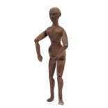 An artist's beechwood lay figure or mannequin, early 20th century, with jointed head,