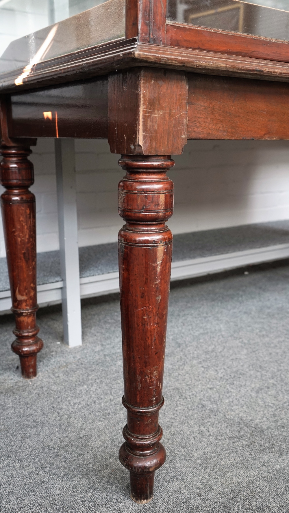 A pair of large 19th century mahogany rectangular museum display cases, on turned supports, - Image 2 of 6