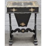 A Victorian mother-of-pearl, gilt decorated black lacquer sewing table,